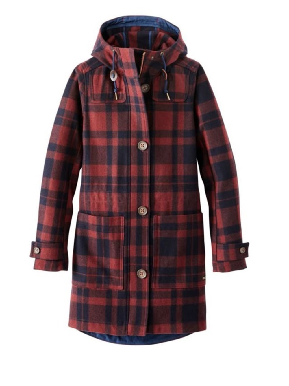 L.L. BEAN West End Hooded Plaid Wool PeaCoat